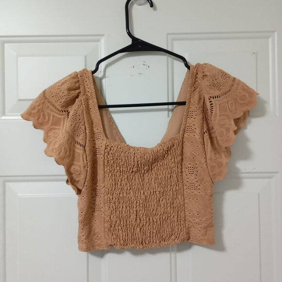 Urban Romantics Women Eyelet Flutter Sleeve Crop Top S Smocked Back Cottagecore - Picture 3 of 6